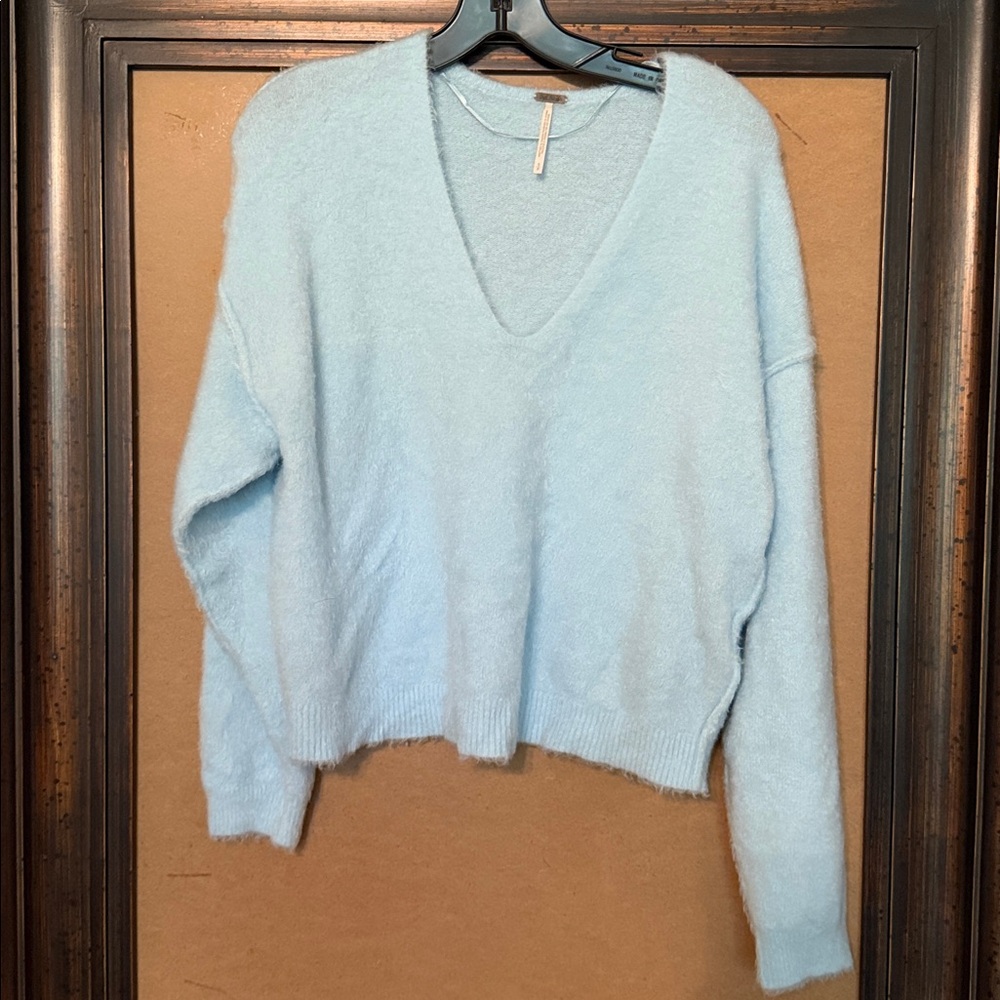 Free People Soft Sky Blue V-Neck Sweater